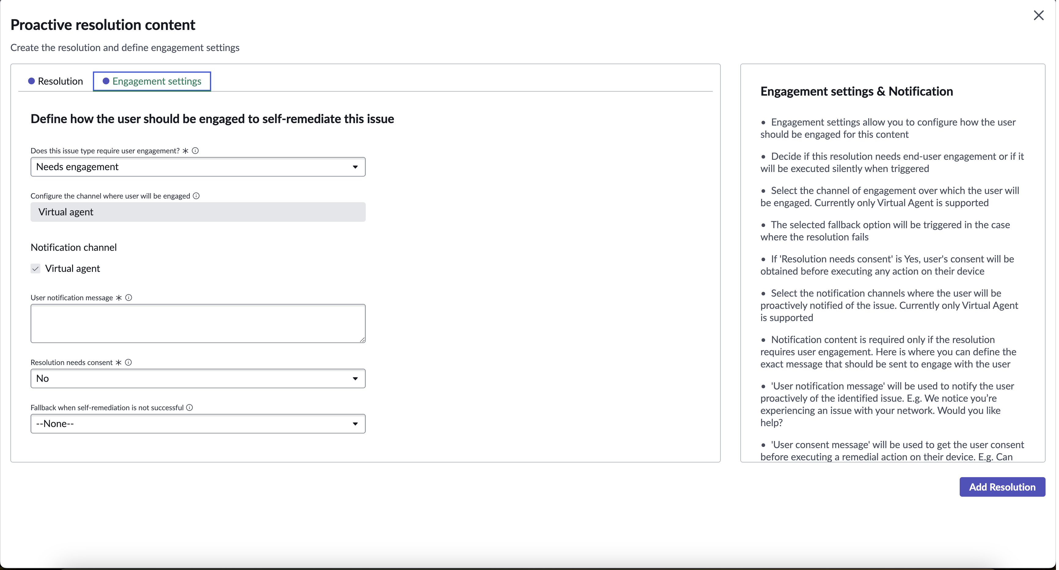 Define the engagement settings