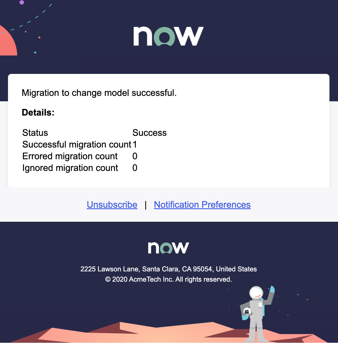 Migration successful email notification
