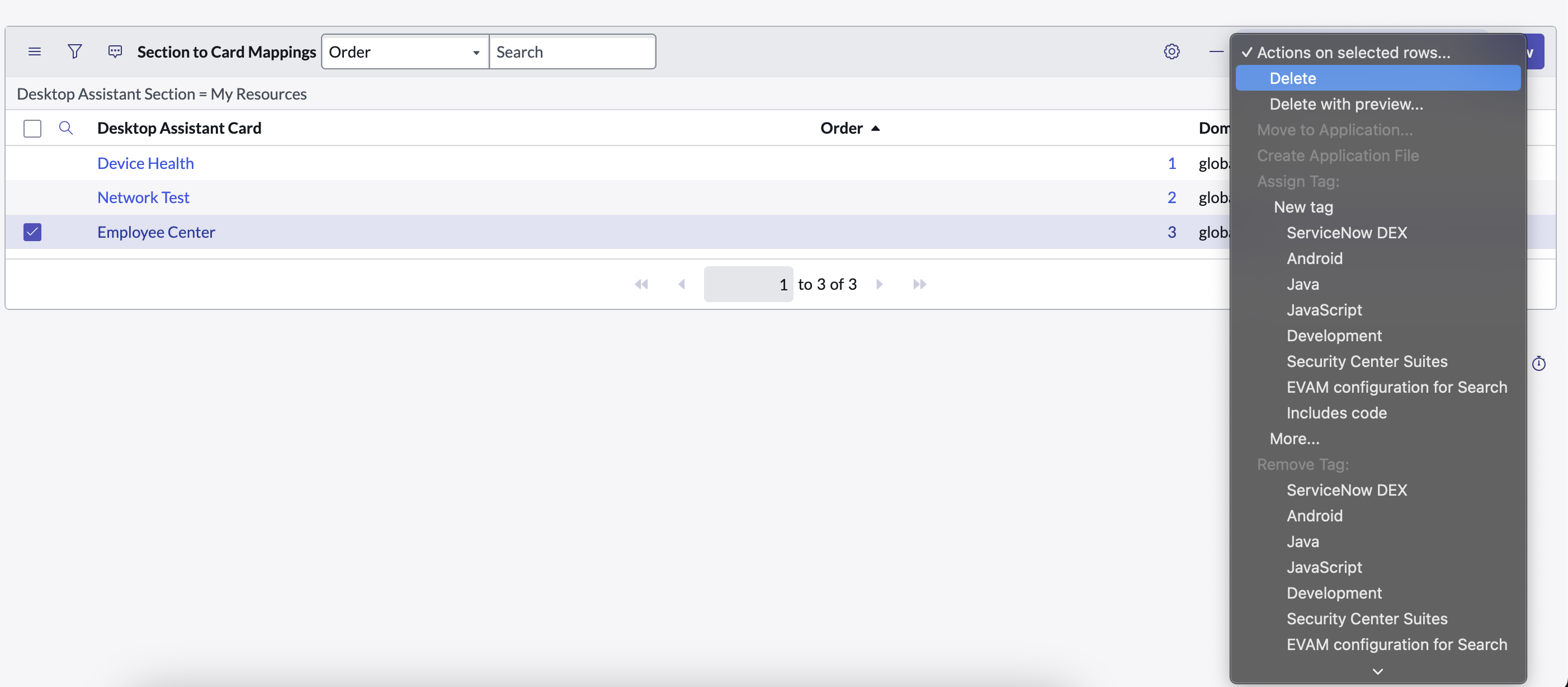 On this page, you can select the card to remove and also the option to delete the card.