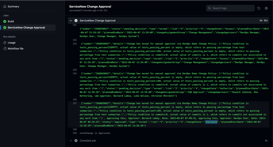Change state in GitHub pipeline console logs
