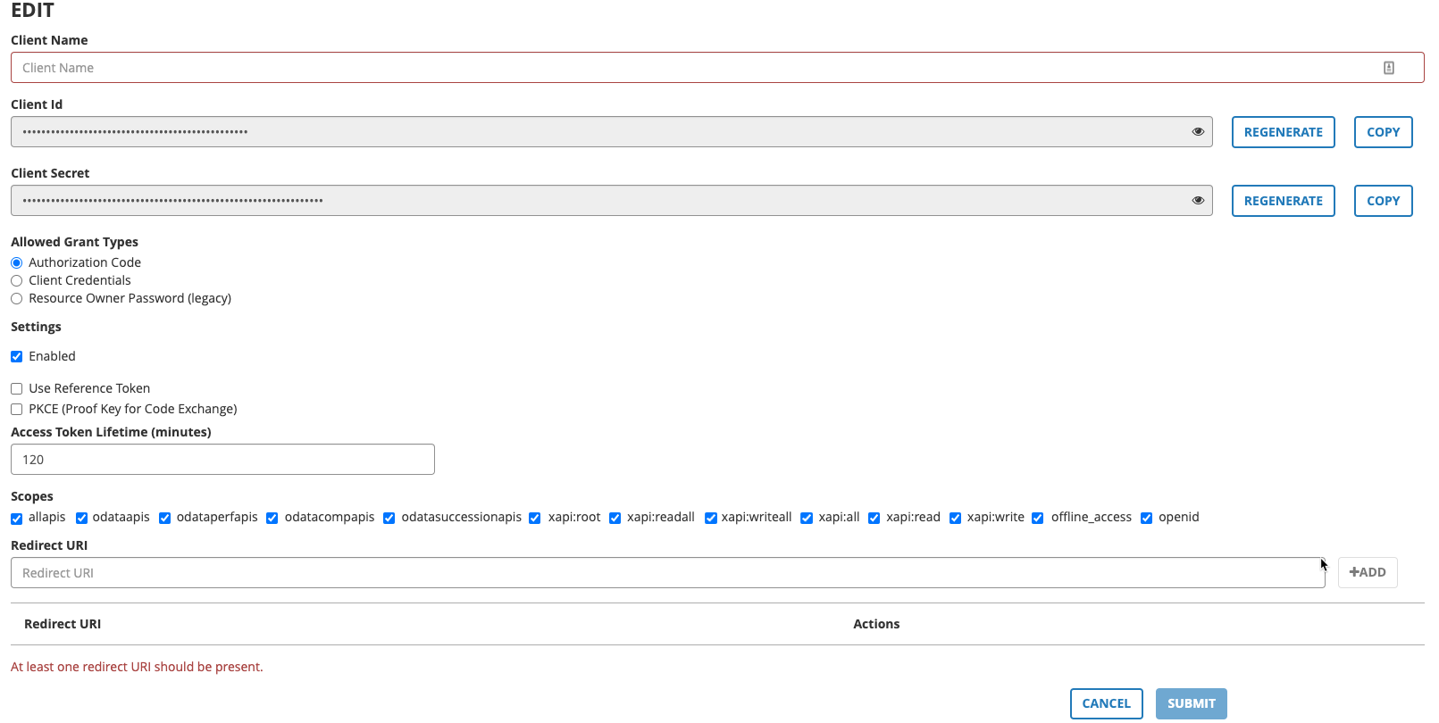 SumTotal OAuth-Client-Setup-Seite.