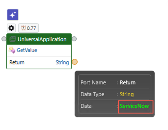 ServiceNow wird als Ausgabe im erfassten Element angezeigt.