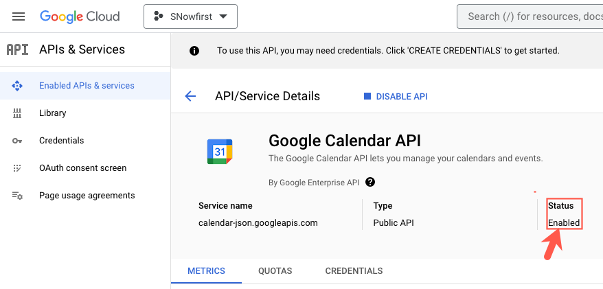 Google Kalender-API ist aktiviert.