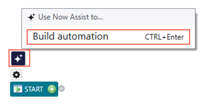 RPA Desktop Design Studio Anwenderoberfläche, die die Build-Automatisierungsoption anzeigt, nachdem eine Komponente ausgewählt wurde, z. B. Start.