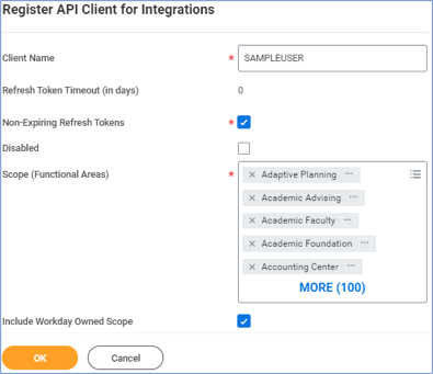 Felder im Bildschirm „API-Client für Integrationen registrieren“