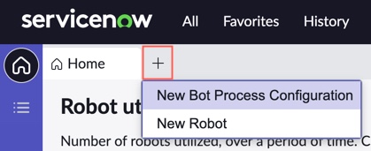 Konfigurieren eines Bot-Prozessdatensatzes und Erstellen eines Robot über die Zielseite.