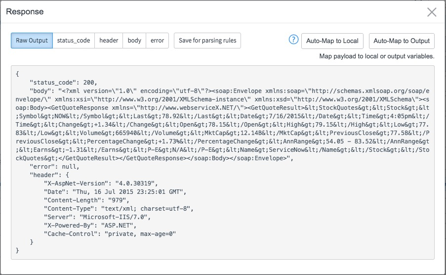 Antwort-Payload aus dem Eingabetest