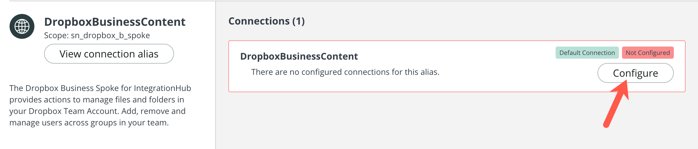 Schaltfläche für Dropbox-Geschäftsinhaltsalias konfigurieren.