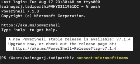 PowerShell-Befehl zum Verbinden mit Teams