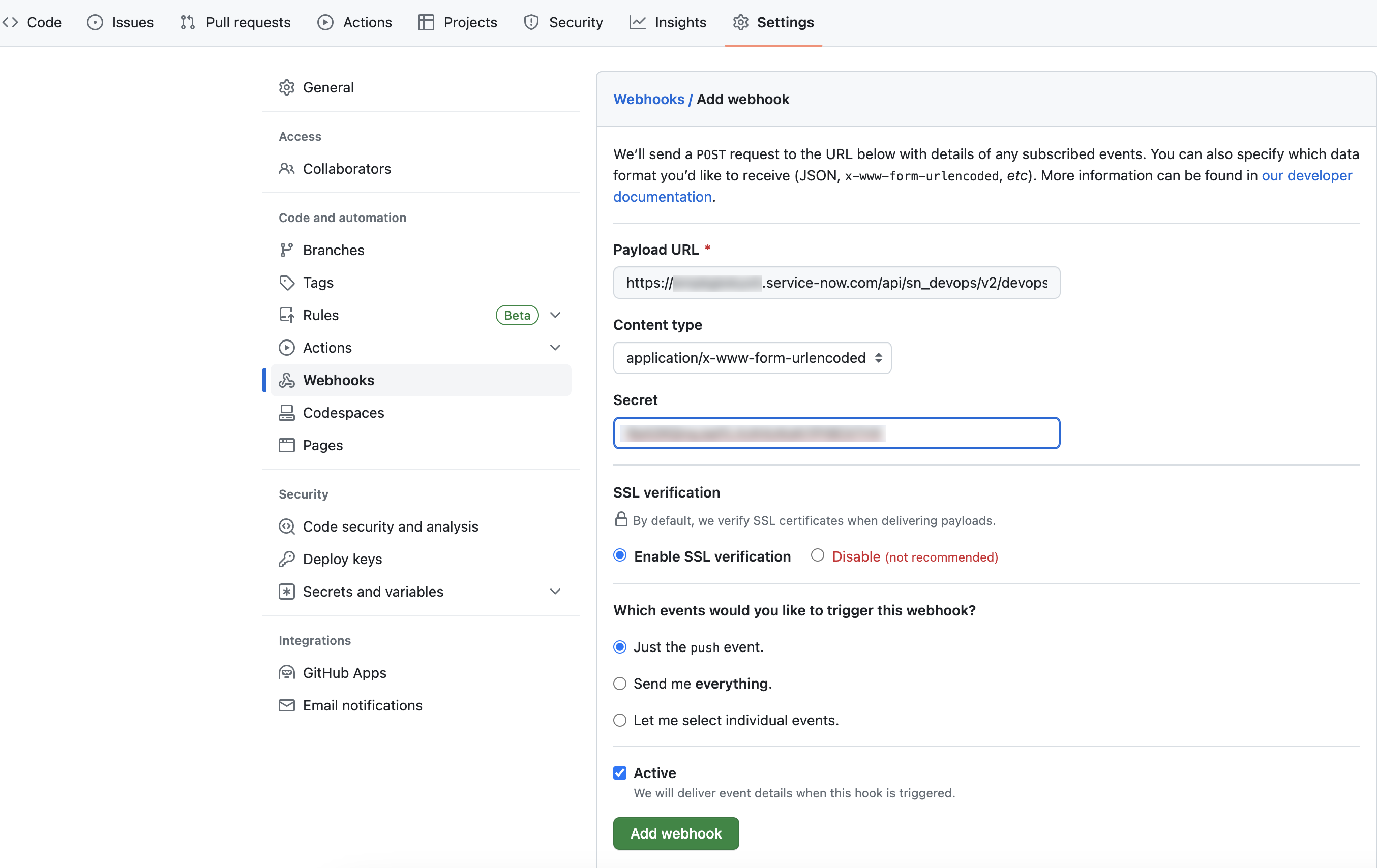 Configurer manuellement les webhooks GitHub