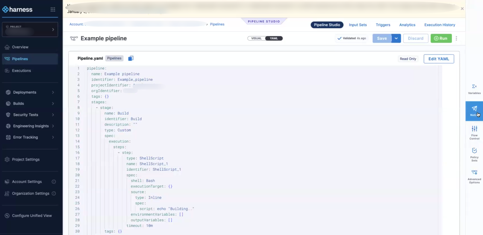 Option de notification dans le pipeline de harnais