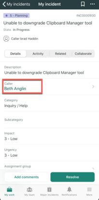 Détails de l'utilisateur dans Agent mobile ITSM
