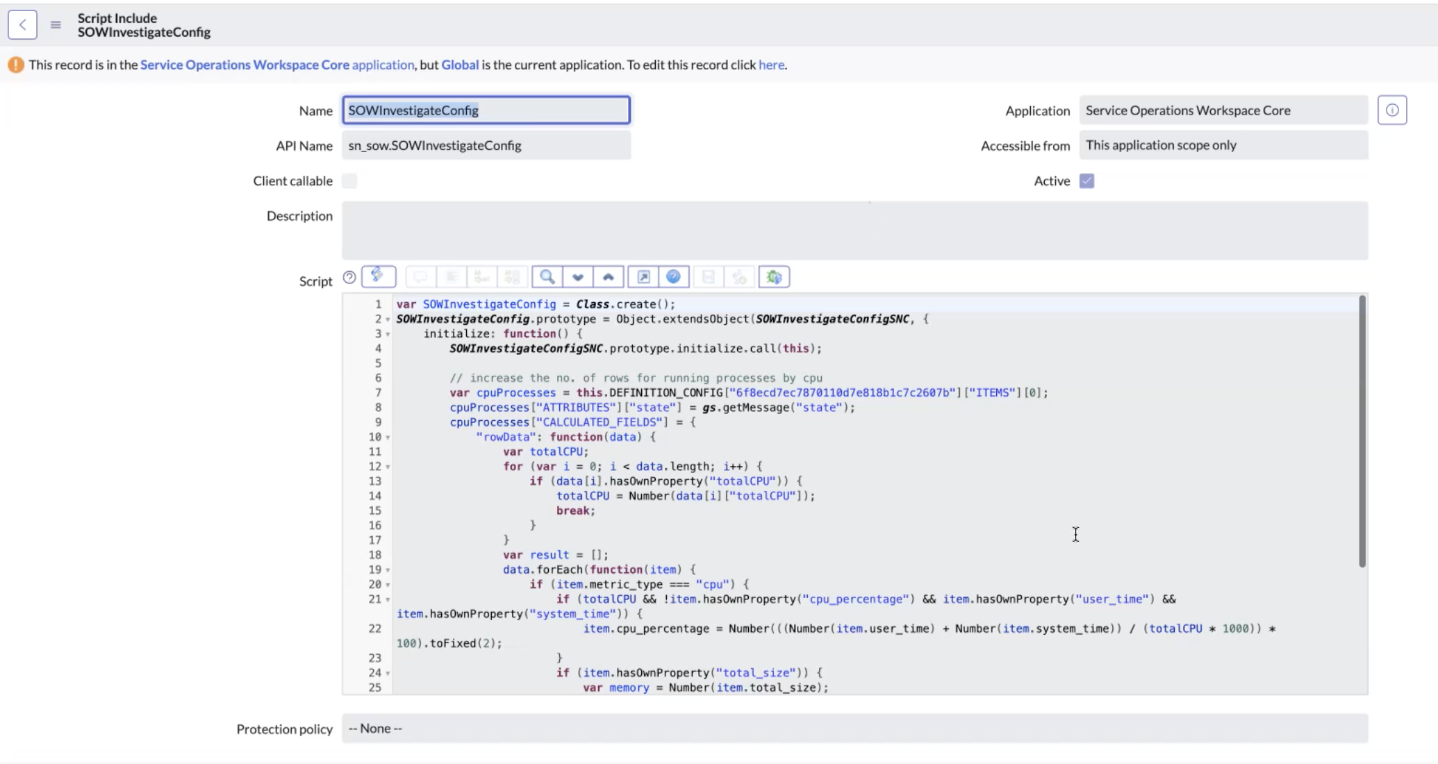 Enregistrement d'Includes de script sn_sow.SOWInvestigateConfig