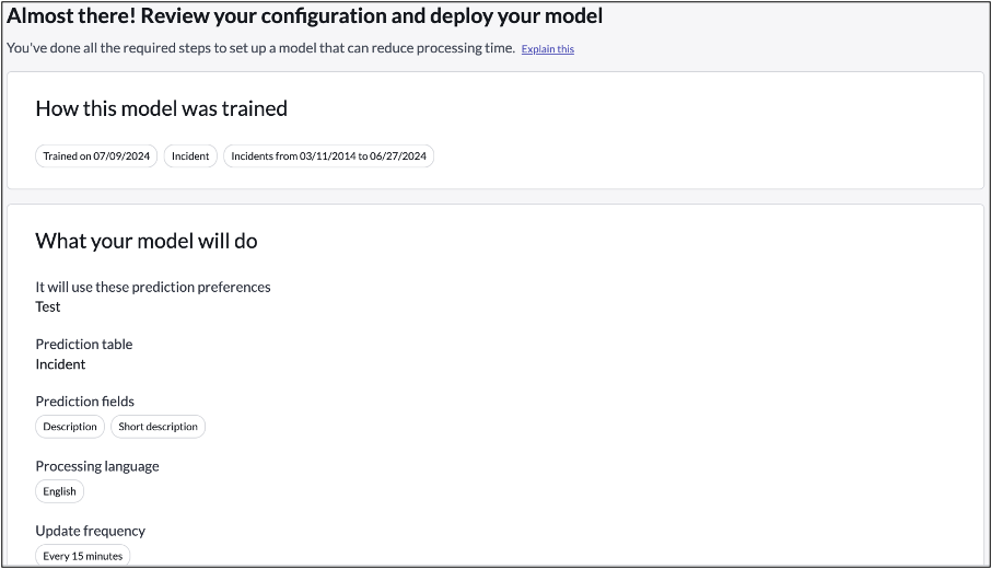 Interface utilisateur de la page pour examiner les informations sur le modèle. Affiche la manière dont ce modèle a été formé et ce qu'il fera.