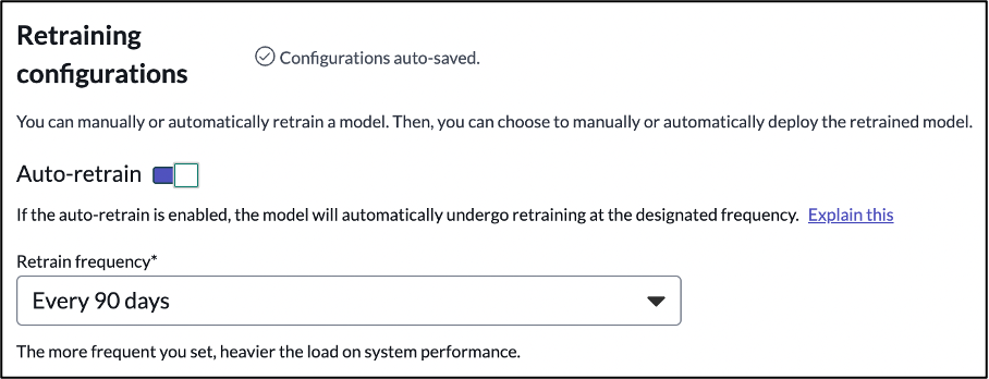 Interface utilisateur de la section « Configurations de reformation »
