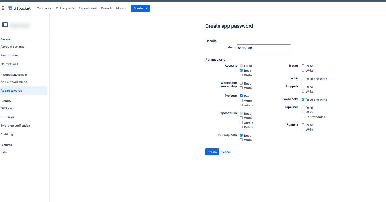 Autorisations pour l’authentification de base Bitbucket