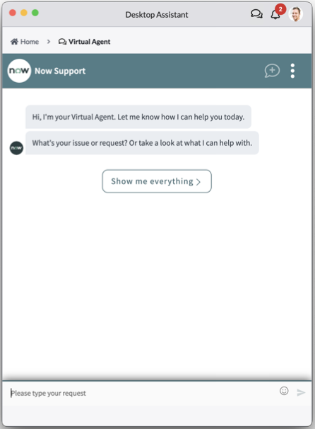 Fenêtre de messagerie instantanée de l'Agent virtuel