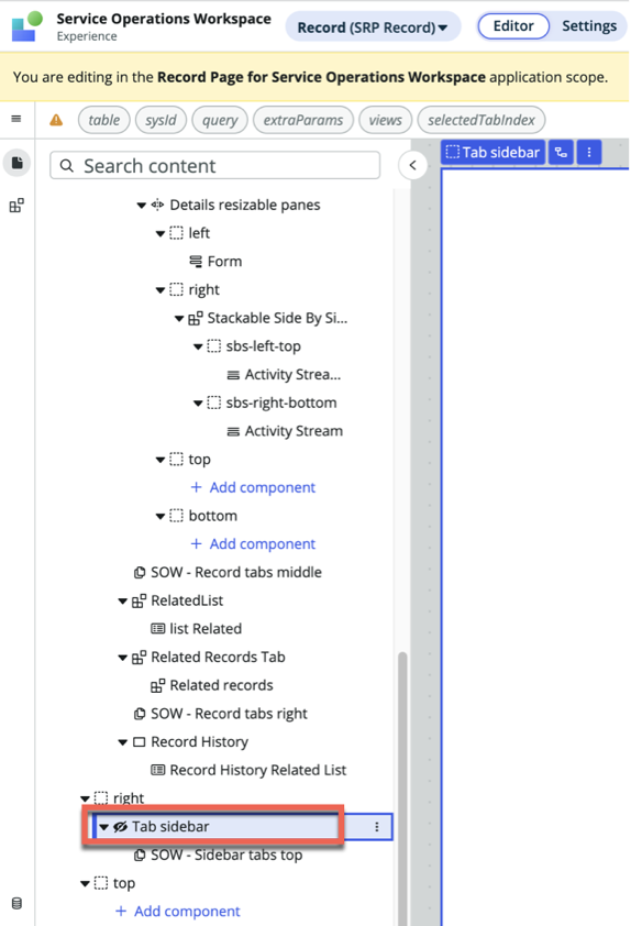 Légende pour l’emplacement de la vue Tab sidebar (Barre latérale d’onglets)