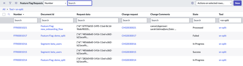 Demandes de marqueurs de fonctionnalité pour le fractionnement créées dans ServiceNow