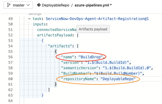 Configuration YAML de l’artefact DevOps