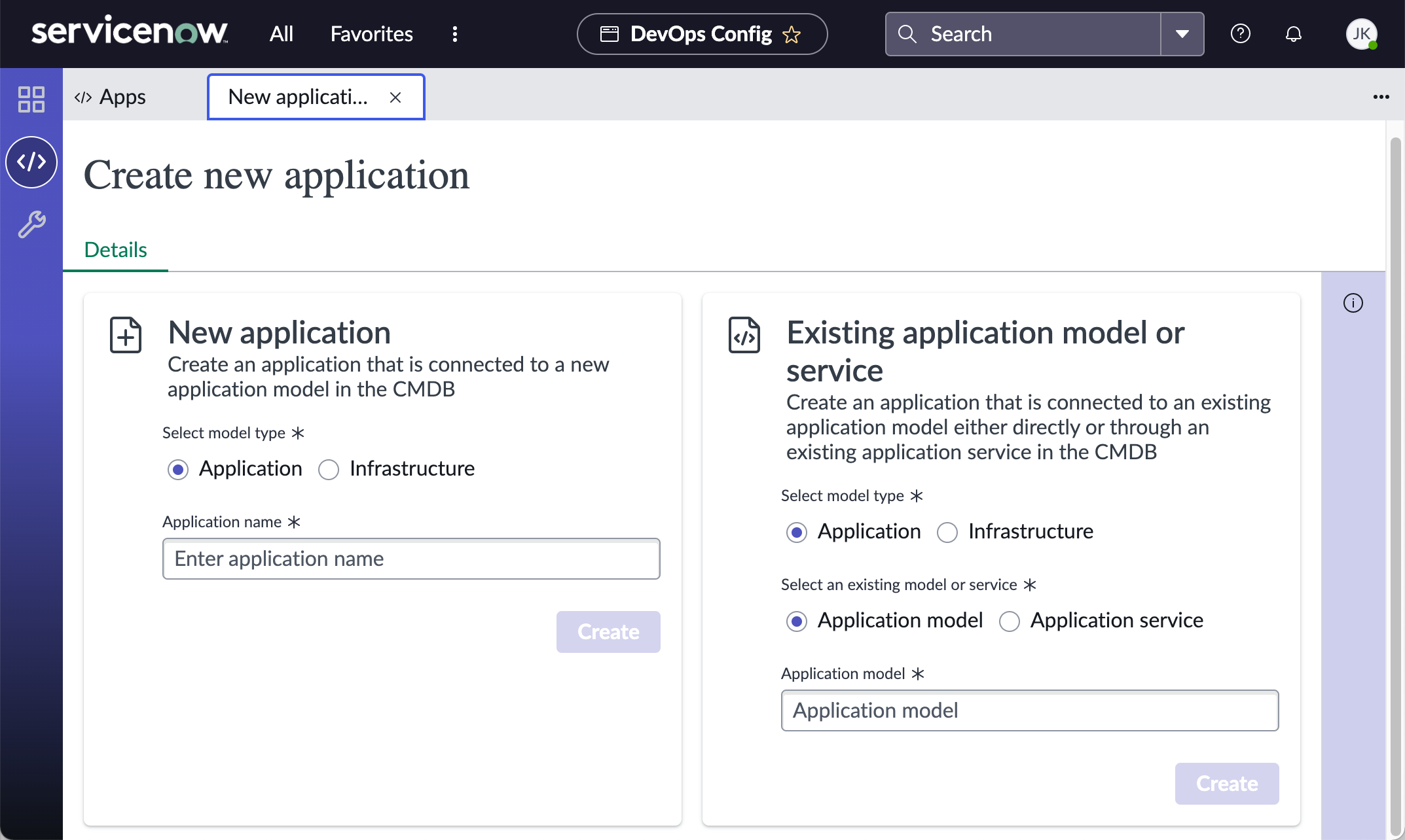 Configuration DevOps : créer une application