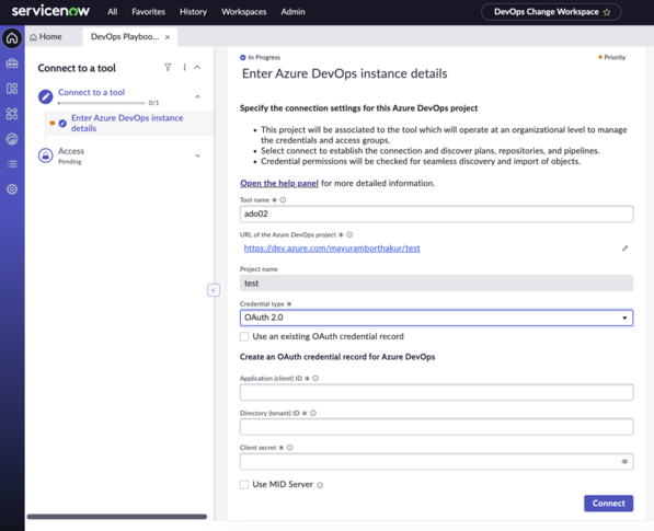 Se connecter à un outil : ADO OAuth