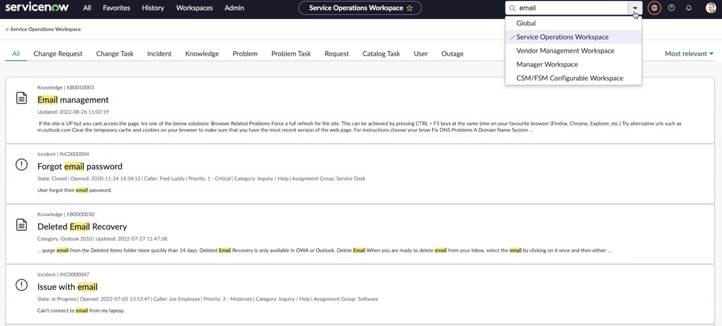 Recherche IA in Espace de travail pour l'exploitation des services.