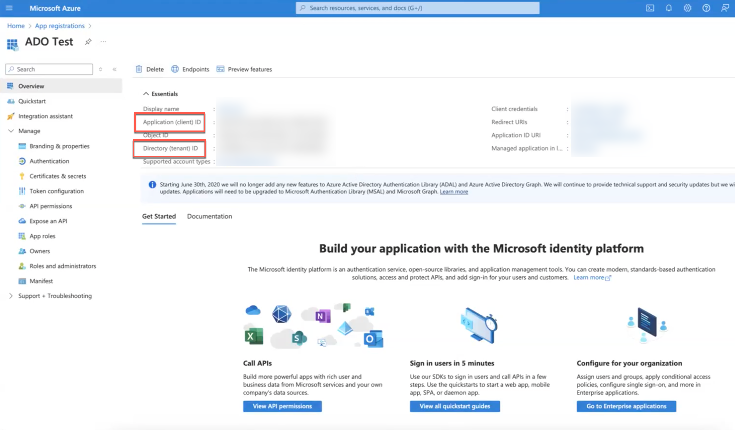 Page de vue d’ensemble d’une application ADO