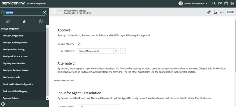 Configurações padrão do FireEye