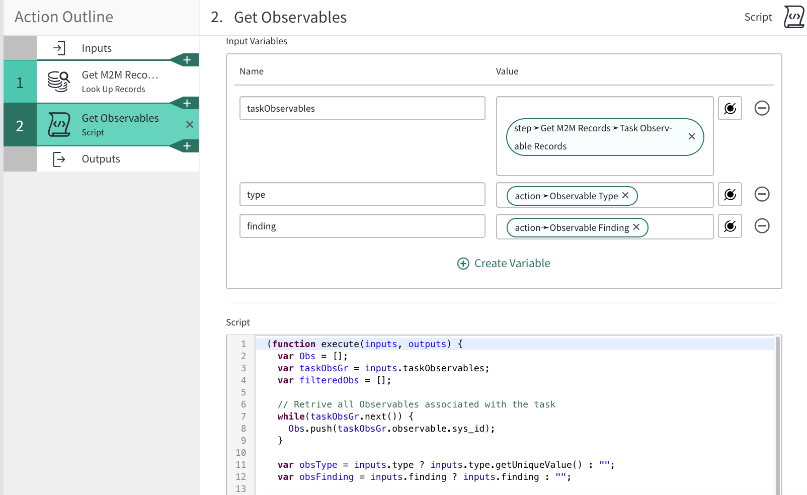 Fluxo do playbook de phishing automatizado: O designer de ação obtém observáveis
