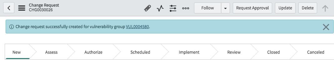 Mensagem de confirmação no CHG.
