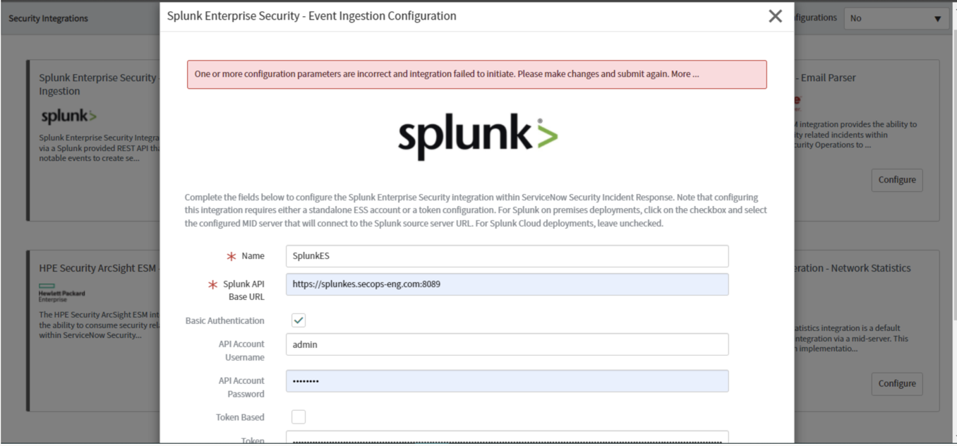 Configuração de ingestão de evento do Splunk