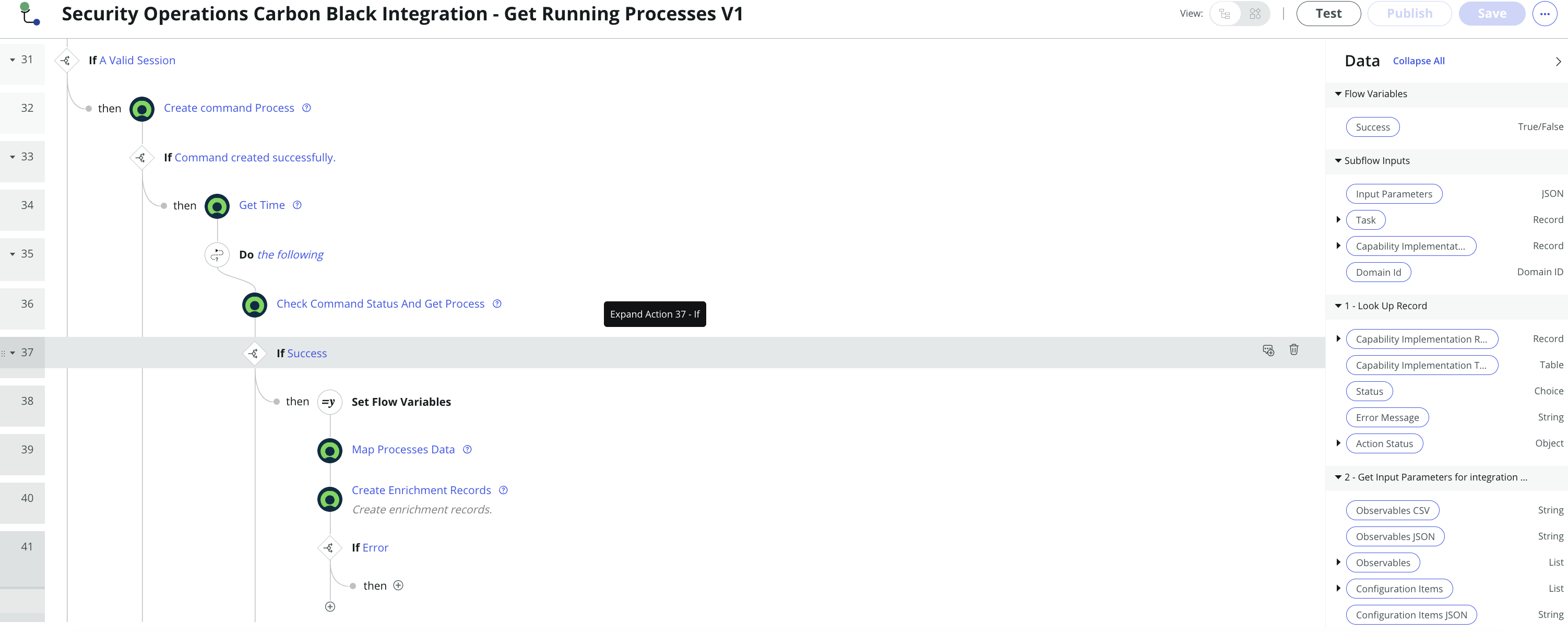 Flow Design for Security Operations Carbon Black Integration - Obter processos em execução 4