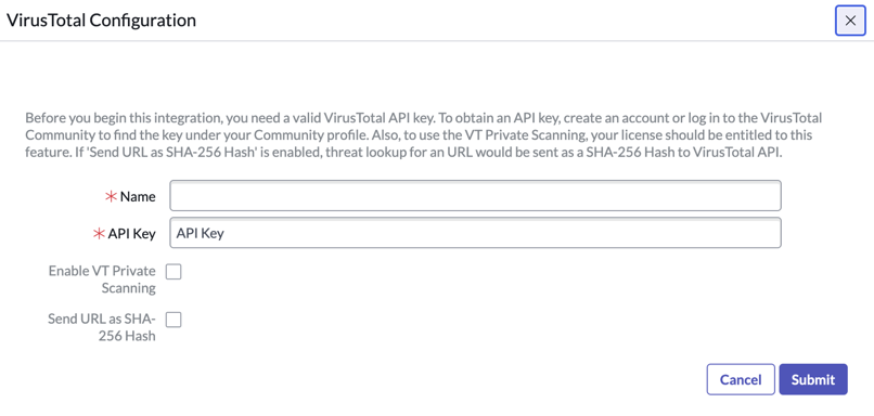 Página de configuração do Virustotal