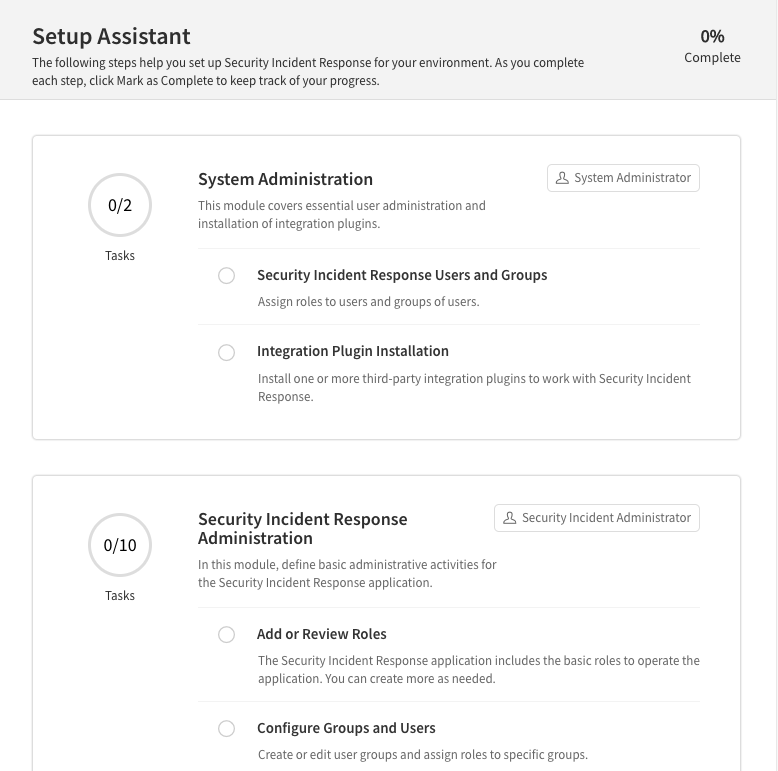 Assistente de configuração de Resposta a incidentes de segurança