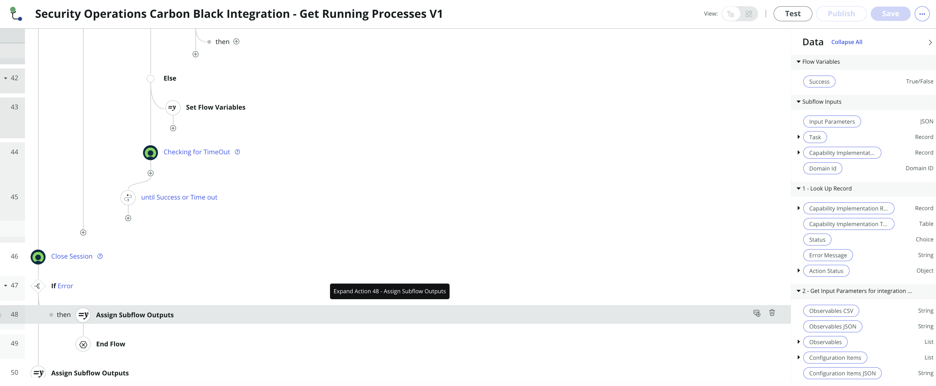 Flow Design for Security Operations Carbon Black Integration - Obter processos em execução 5