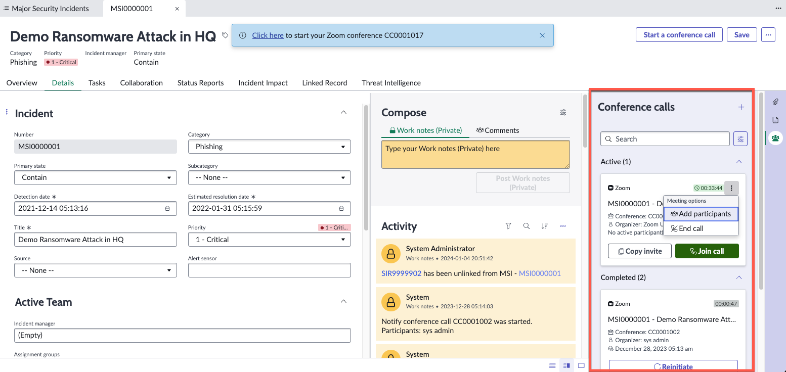 Etapas para adicionar participantes a uma chamada em conferência