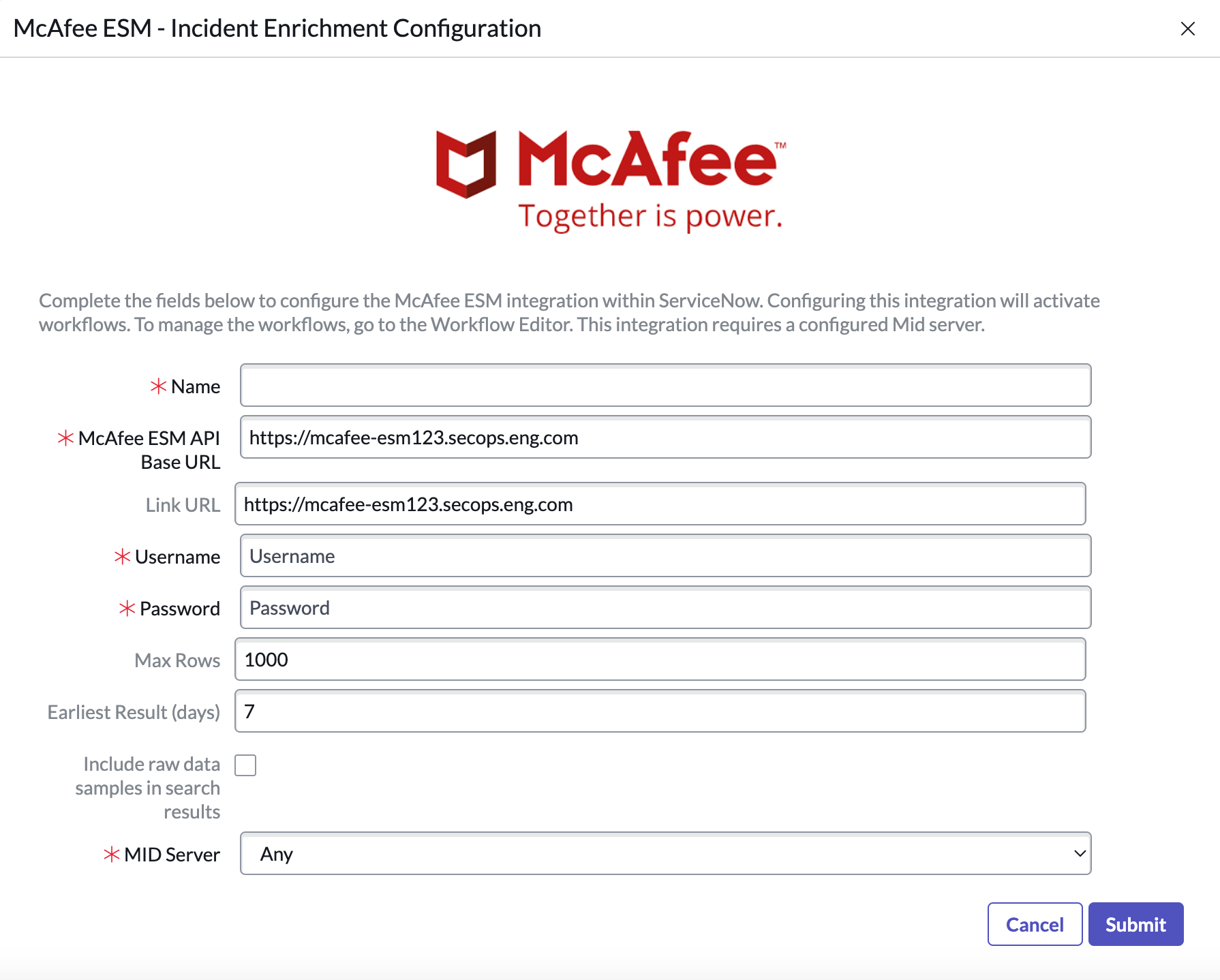 Configuração do McAfee ESM