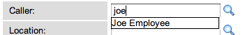 ユーザーが「joe」と入力すると、オートコンプリートによってフィールドに「Joe Employee」が提案されます。