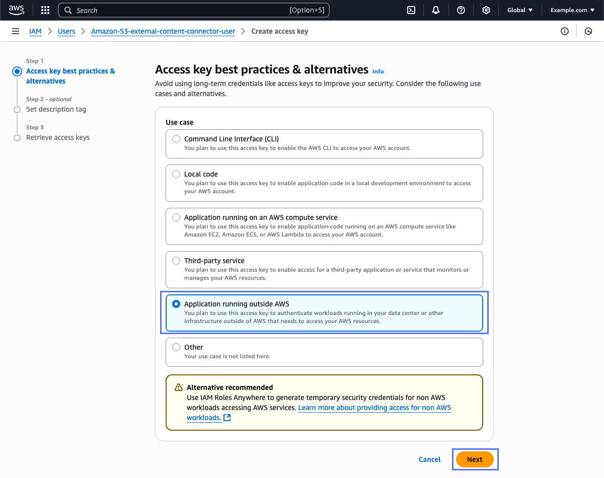 AWS の新しいアクセスキーのアクセスキーのベストプラクティスと代替ページ管理コンソール IAM Web サービス。