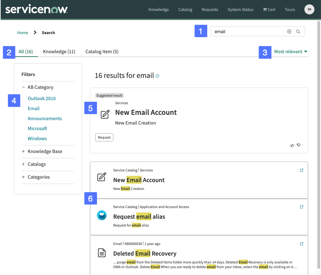メール検索クエリ結果を表示するサンプル検索結果ページ。