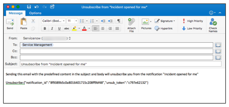 登録解除リンクが選択された後のメールクライアントの動作を示すメール