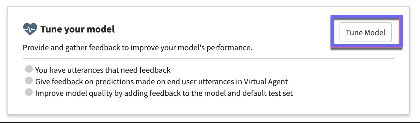 The Tune your model phase on the model's overview page