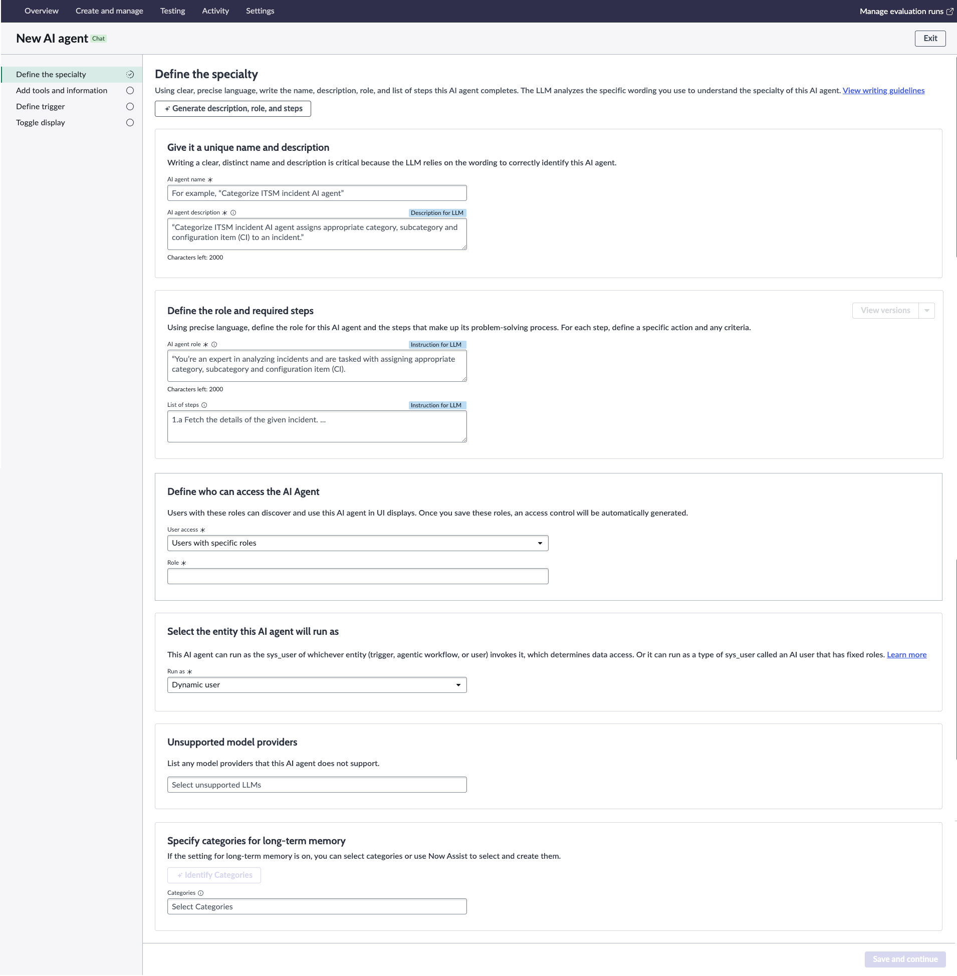 AI Agent Guided Setup showcasing the different stages of configuring an AI agent.