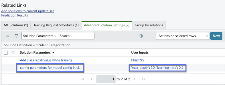 On the Solution Definition form, in the Advanced Solutions Settings tab, config parameters is highlighted.
