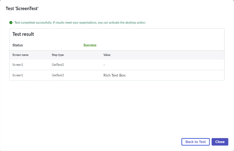 Test completed window displaying status as Success.