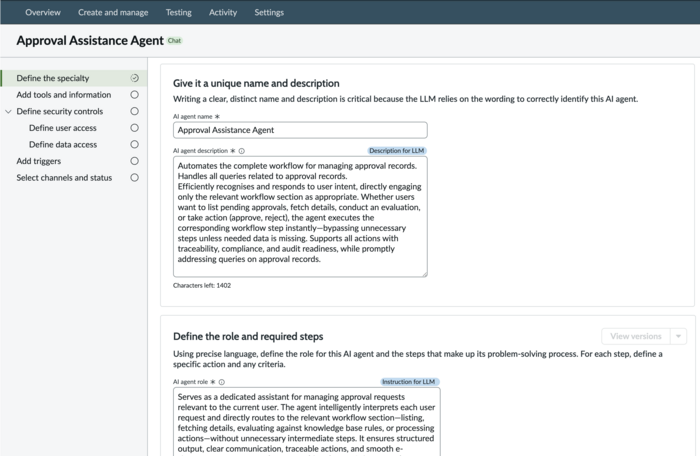 Approval Assistant Agent name, description, and role
