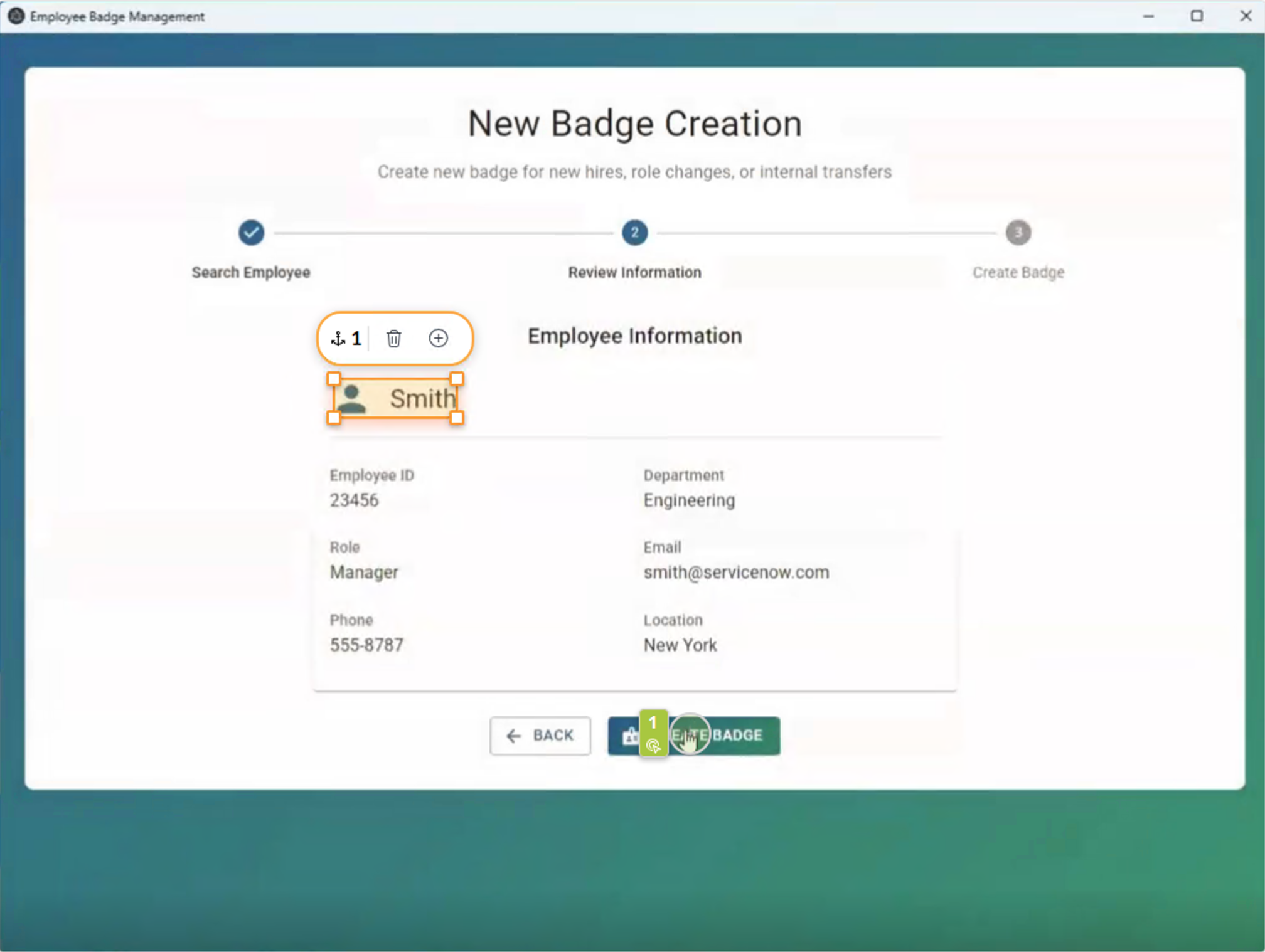 Displaying preview of new badge.