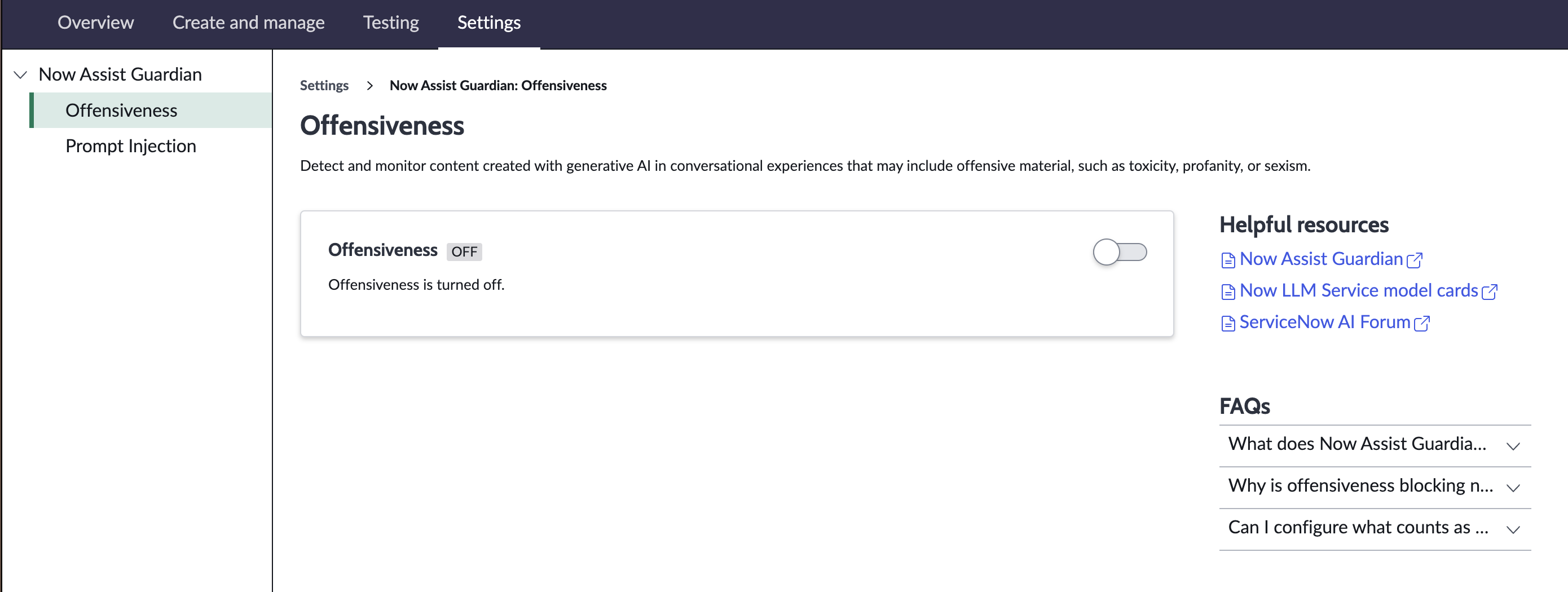 AI Agent Studio settings page.
