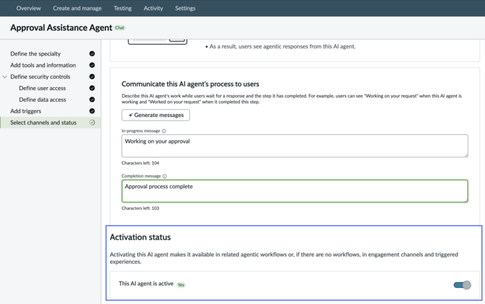 Select channels and access page with activate section highlighted